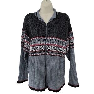 VTG Norton McNaughton Woman's Sz M Christmas Snowflake Full Zip Cardigan Sweater